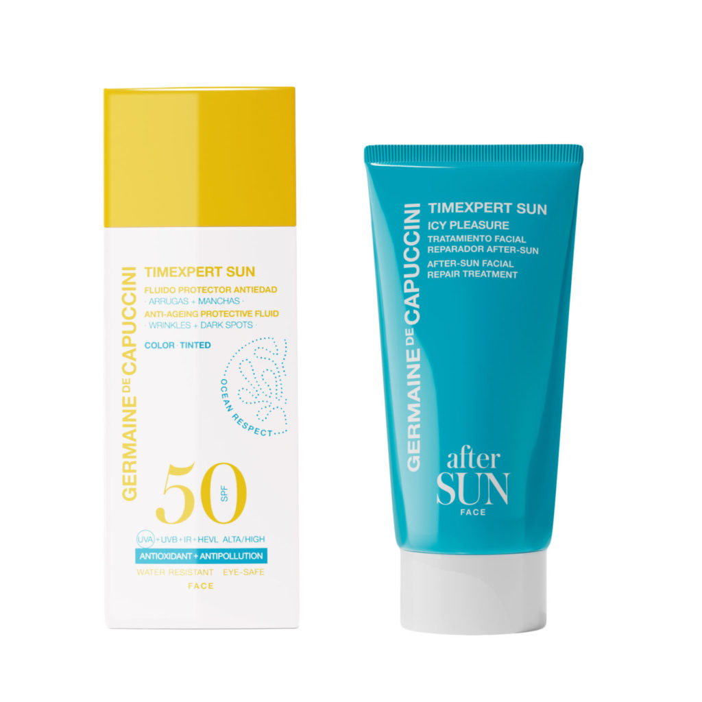 Germaine de Capuccini Feel Sun Set Timexpert Anti-Ageing Protective Fluid - Tinted SPF50 50ml & After-Sun Facial Repair Treatment